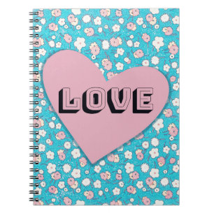 Caderno Espiral Coração Rosa Divertida e Diário Floral de Amor