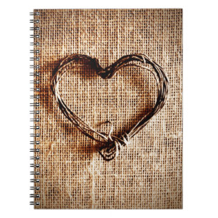 Caderno Espiral Coração Rustic Country Twine no Burlap Impressã