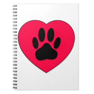 Caderno Espiral Coração Vermelho Com Impressão De Pata De Cão