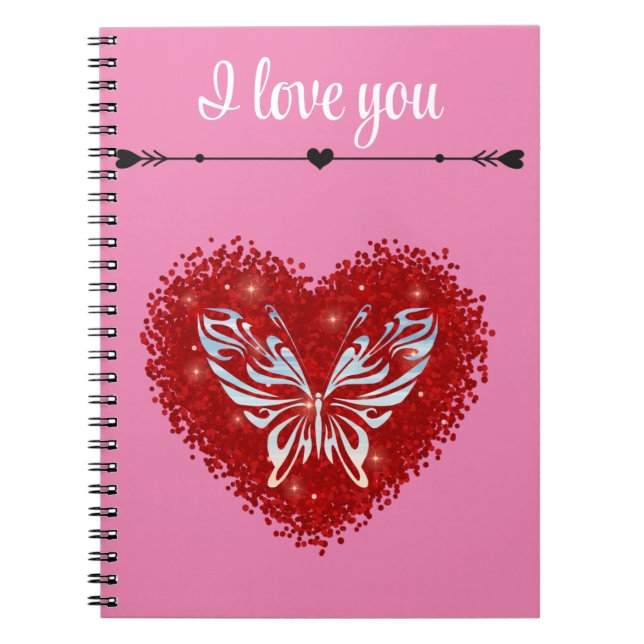 Caderno Espiral Coração vermelho romântico (Frente)