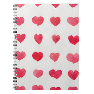 Caderno Espiral Corações aquosos sem costura: design de padrão rom
