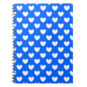 Caderno Espiral Corações brancos de polca em azul