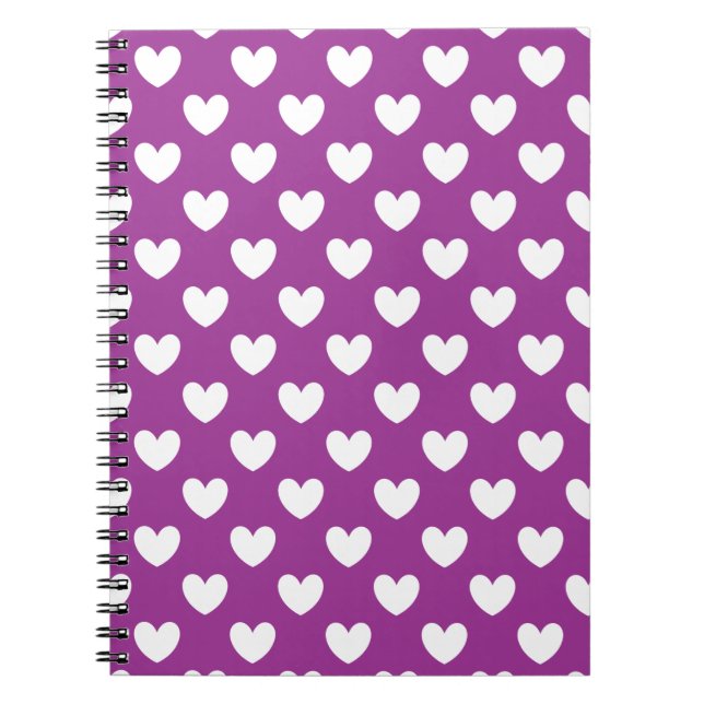 Caderno Espiral Corações brancos de polca em roxo (Frente)