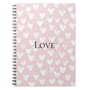 Caderno Espiral Corações Brancos Rosa Menina 