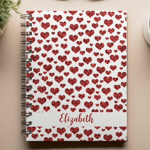 Caderno Espiral Corações Brilhantes Vermelhas, Colorido Personaliz