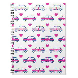 Caderno Espiral Corações britânicos de Mini Cooper - azul & ros