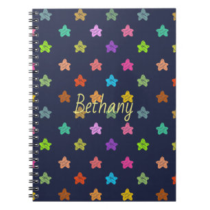 Caderno Espiral Corações Coloridos Doodle em Azul Personalizado