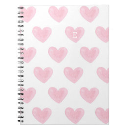 Caderno Espiral Corações cor-de-água rosa. Padrão de amor de cor b