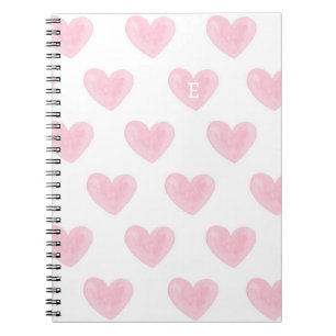 Caderno Espiral Corações cor-de-água rosa. Padrão de amor de cor b