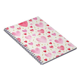 Caderno Espiral Corações Cor-de-Rosa em Aquarela