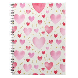 Caderno Espiral Corações Cor-de-Rosa em Aquarela