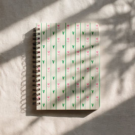 Caderno Espiral Corações Cor-de-Rosa Florescem & Coração Verde - D
