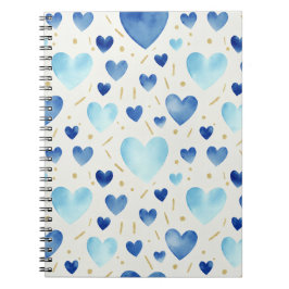 Caderno Espiral Corações de Aquarela Azul Fresco