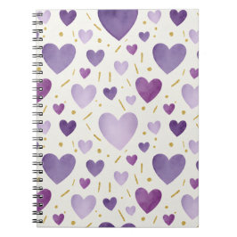 Caderno Espiral Corações de Aquarela Roxa Real