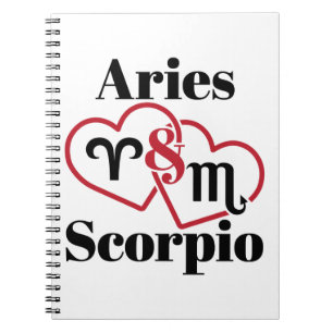 Caderno Espiral Corações de Aries e Scorpio Casal de Astrologia 