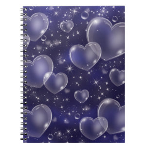 Caderno Espiral Corações de Bolha Azul Design Fofo e Femenino Esti