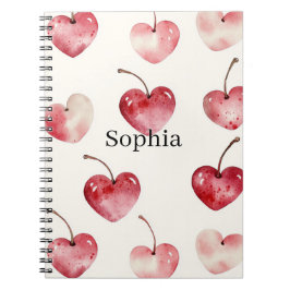 Caderno Espiral Corações de Cereja Vermelha