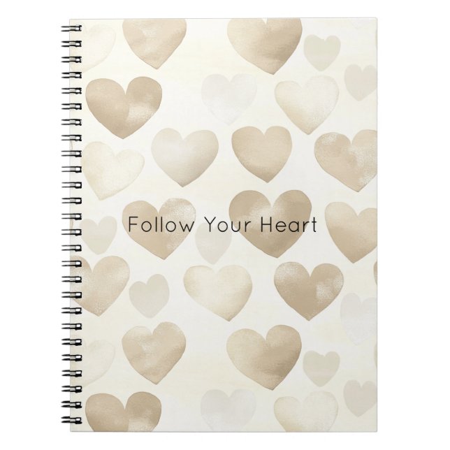 Caderno Espiral Corações de Creme Dourado Romântico   (Frente)