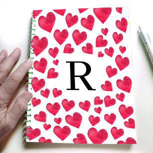 Caderno Espiral Corações de Dia de os namorados de Monograma