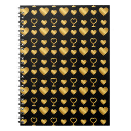 Caderno Espiral Corações de Folha Dourada de Luxo