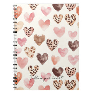 Caderno Espiral Corações de Impressão do Leopardo Castanho Rosa