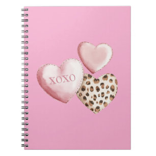 Caderno Espiral Corações de Impressão do Leopardo XOXO Rosa