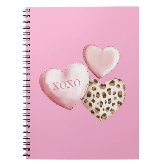 Caderno Espiral Corações de Impressão do Leopardo XOXO Rosa (Frente)