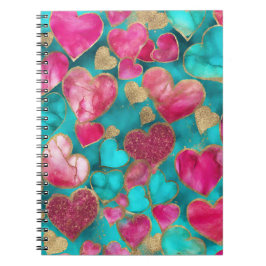 Caderno Espiral Corações de Namorados Dourado, , cor-de-rosa