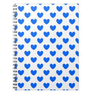 Caderno Espiral Corações de polca azul em branco