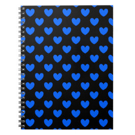 Caderno Espiral Corações de polca azul em preto
