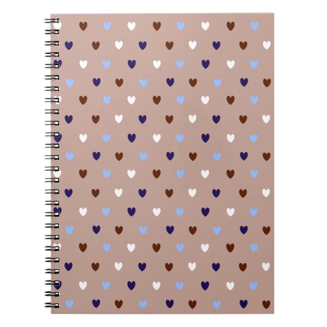 Caderno Espiral Corações de polca em castanho pálido (Frente)