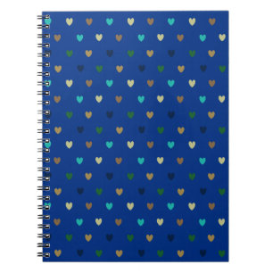 Caderno Espiral Corações de polca em tons azuis de pavão