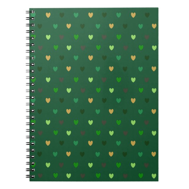 Caderno Espiral Corações de polca em verde florestal (Frente)