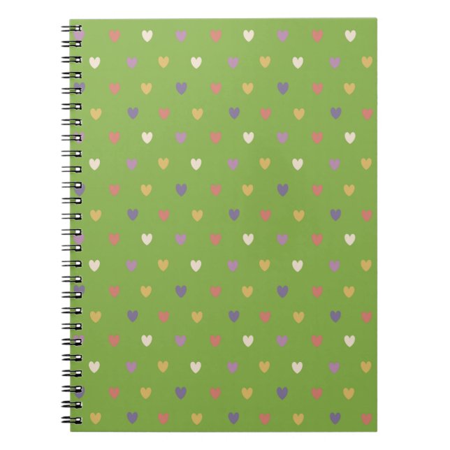 Caderno Espiral Corações de polca em verde-verde (Frente)