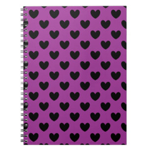 Caderno Espiral Corações de polca preta em roxo
