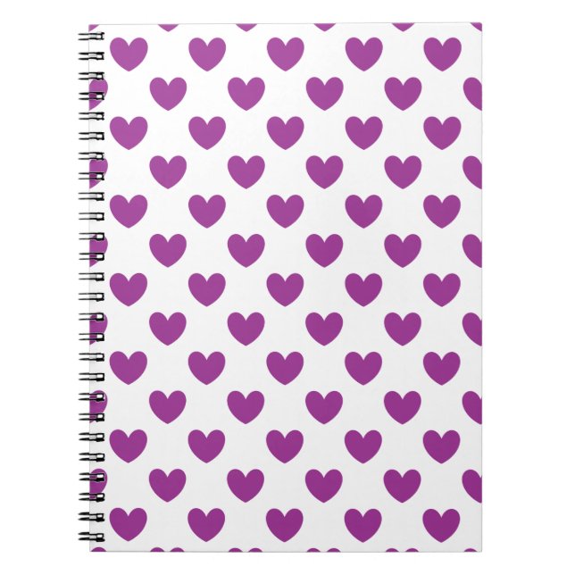 Caderno Espiral Corações de polca roxa em branco (Frente)