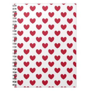 Caderno Espiral Corações de polca vermelha em branco