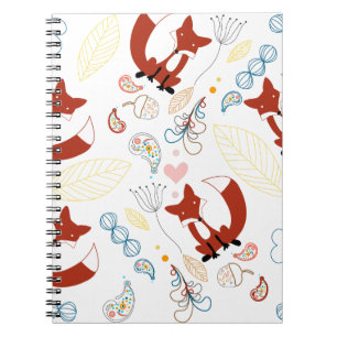 Caderno Espiral Corações de Raposa Desenhados à Mão em Amarelo Azu