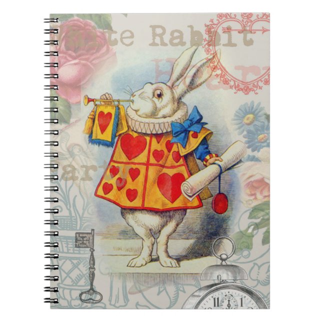 Caderno Espiral Corações do Coelho Branco Alice Clássico (Frente)