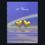Caderno Espiral Corações do Ouro do 50º aniversário<br><div class="desc">Notebook com minha imagem de ouros flutuando na água sob um arco-íris. O texto personalizável diz "50 Anos".</div>
