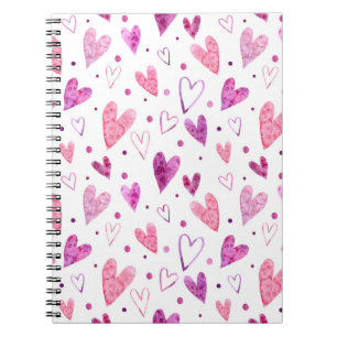 Caderno Espiral Corações e Bolinhas cor-de-rosa: Delícia Romântica