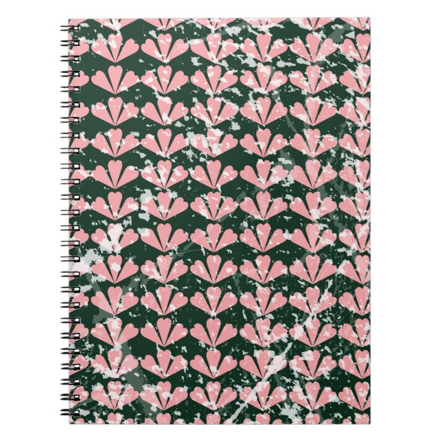 Caderno Espiral Corações e padrão de flores. (Frente)