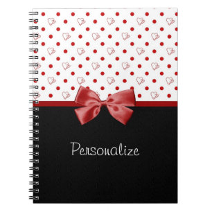 Caderno Espiral Corações femininos e bolinhas com nome