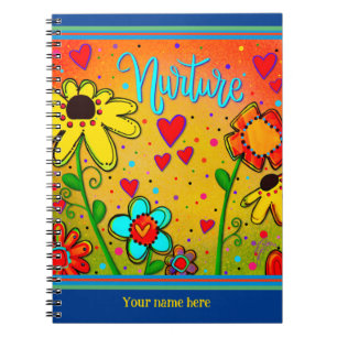 Caderno Espiral Corações Florais Personalizados Divertido Amarelo 