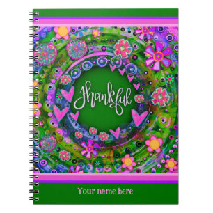 Caderno Espiral Corações Florais Verdes Personalizadas Agradável C