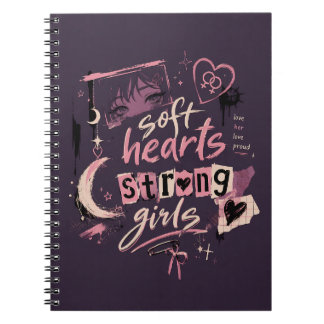 Caderno Espiral Corações Macios Garotas Fortes Anime Pastel Goth