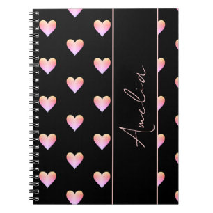 Caderno Espiral Corações Modernos Cor-de-Rosa Preto Personalizado