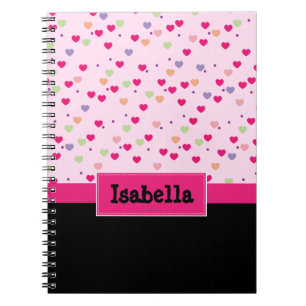 Caderno Espiral Corações Pastel em Rosa Personalizado