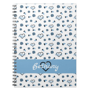 Caderno Espiral Corações Pó Azul Cheer, Pom Poms, Megaphone