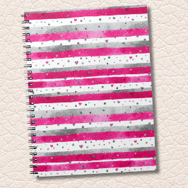 Caderno Espiral Corações Prateados e Rosa de São Valentão em Listr